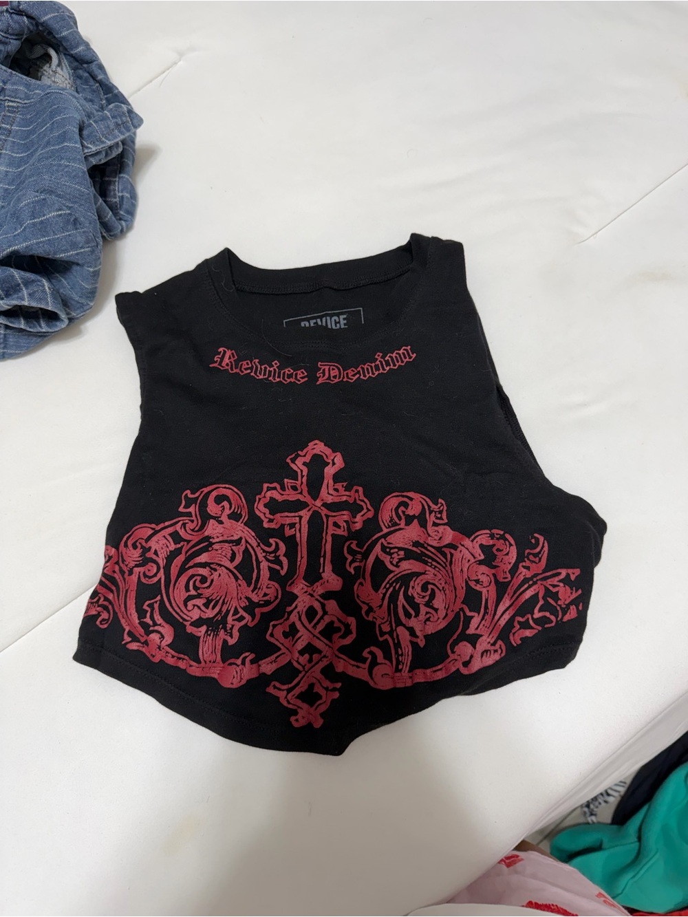 REVICE Black Tank with Red Gothic Cross Graphic( very short tank )